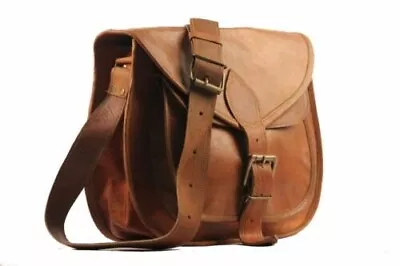 Large Ladies Gents Real Vintage Tan Leather Messenger Shoulder Cross Body Bag • £27.72