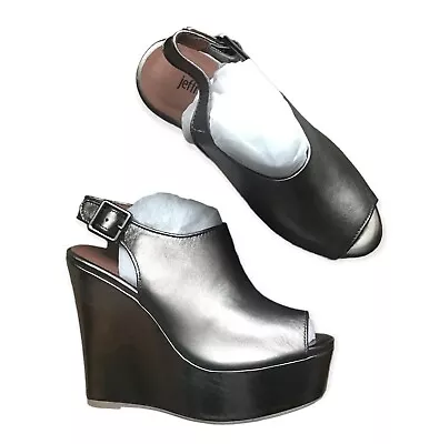 £31 • Buy Jeffrey Campbell Leather Platform Wedge Sandals Metallic