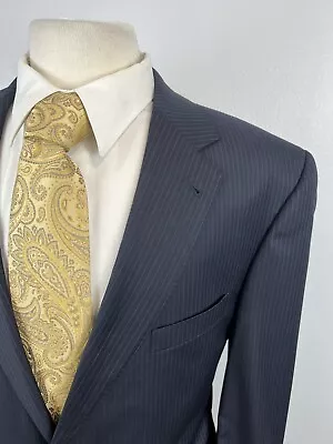 JOS A BANK Signature Gold Navy Pinstripe Stitch Lapel Suit Sz 43 R Pants 37 X 30 • $99.98