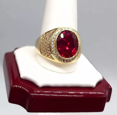 3Ct Oval Cut Red Ruby & Moissanite Men's Wedding Ring In 14k Yellow Gold Plated • $94.28