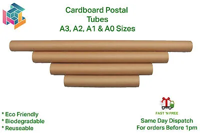 £4.79 • Buy Cardboard Postal Tubes - Strong Cardboard A3,A2, A1 & A0 With Caps!