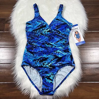 Miradonna Miraclesuit Women's Size 10 Zig Zag Shaping V Neck One Piece Swimsuit • $49.95