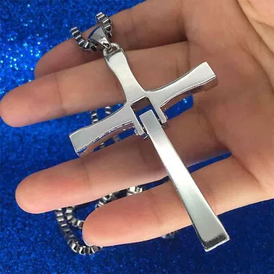 MENS Large CZ CROSS CHRISTIAN PRAY Pendant On 925 Sterling Silver 28  Necklace • $13.89