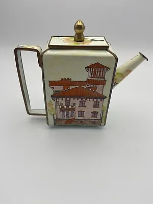 Mini Square Enameled Tea Pot For One  Houses And Flowers For Decoration • $19.99