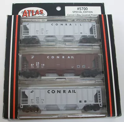 Atlas 5700 N Scale Conrail 3-Bay Covered Hoppers (3) NIB • $39.99