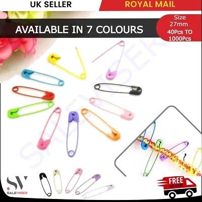 Coloured Safety Pins Size 27mm 40Pcs To 1000Pcs Per Pack In 7 Colour Options • £28.99
