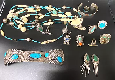 Vtg. Southwestern Navajo Zuni Sterling Silver Jewelry Job Lot Signed Pieces • $375