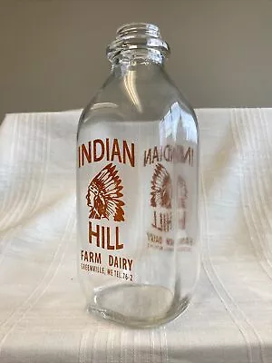 Vintage Quart Milk Bottle Indian Hill Farm Dairy Greenville Maine Chief • $14.99