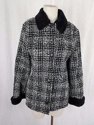 $31.99 • Buy Simon Chang Boucle Woven Tweed Plaid Vegan Faux Pile Fur Lined Jacket Womens 7 8