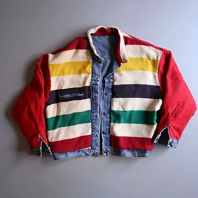 Vtg Levis Hudson Bay Blanket Lined Denim Jean Jacket Mens XL Reversible Stripe • $99