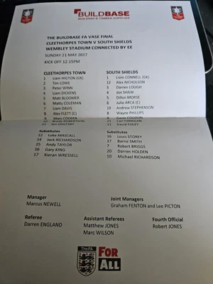 £4.95 • Buy FA TROPHY & VASE  FINAL 2017 South Shields V Cleethorpes Teamsheet 