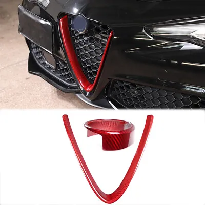 Red Carbon Fiber Front Grille V Shape Cover+Logo Ring Trim For Alfa Romeo Giulia • $193.59