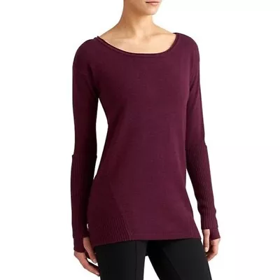 Athleta Sz Small Maroon Nopa 100% Merino Wool LS Thumb Holes Knit Sweater FLAW • $21.99