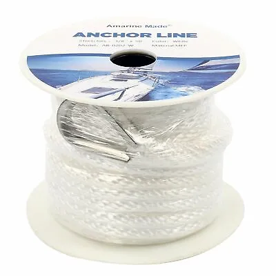 3/8 Inch 50 FT Anchor Line Premium Solid Braid Nylon Rope Thimble Boat Dock Line • $19.99