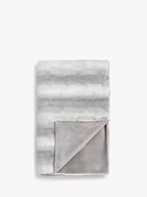 BN John Lewis Grey Silver Stripe Animal Faux Fur Throw Blanket  • £29.99