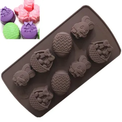 £2.99 • Buy 8 Cavity Easter Egg Rabbit Flower Basket  Silicone Jelly Baking Chocolate Mould