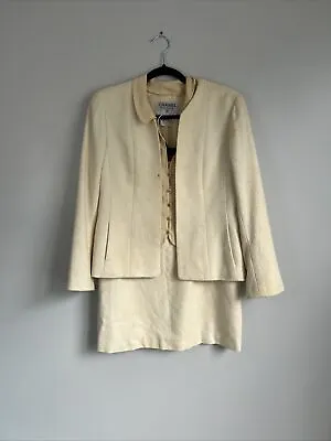 90s Vintage CHANEL Size 42 • Cream Tweed Skirt Suit Set • $1800