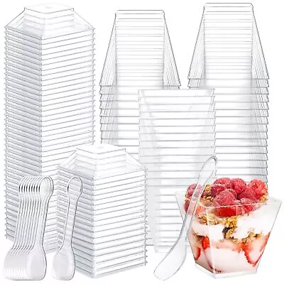 100 Pack Mini Dessert Cups With Lids And Spoons2 Oz Clear Plastic Parfait Ap... • $30.99