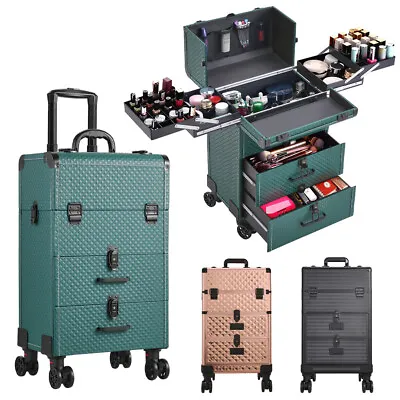 Large Makeup Trolley Case On Wheels Beauty Vanity Case Box Hairdressing Trolley • £59.95