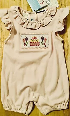 Vive La Fete Baby Girl Sz 9 Months Smocked Romper Birthday Ruffle Sleeves • $14.99