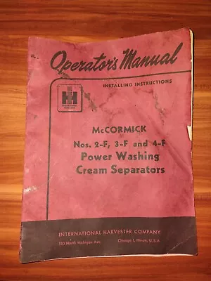 Mccormick Cream Separator Owner Operator Manual 234-F Power Wash Original Full • $11