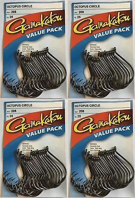 (4) 25-PACK GAMAKATSU #208 OCTOPUS CIRCLE HOOKS- 100 Total Hooks! Pick Your Size • $59.99