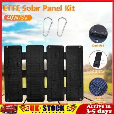 5V 40W Foldable Solar Panel Ultra-thin Waterproof Emergency Power Bank (Black) • £33.09