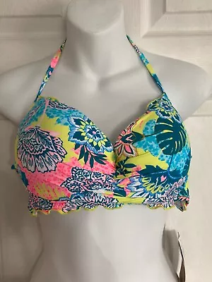 Juniors HOBIE Tropical Ruffle Push Up Bra Swim Top XL New • $15.99