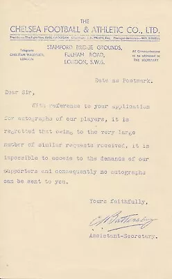 CHELSEA - 1950s Letter From The Club Regarding Players' Autographs • £6.99