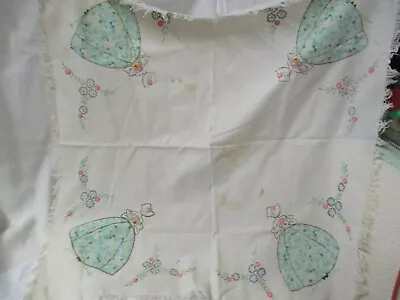 $9.99 • Buy Vintage Cotton Tablecloth Hand Embroidered & Applique Southern Ladies