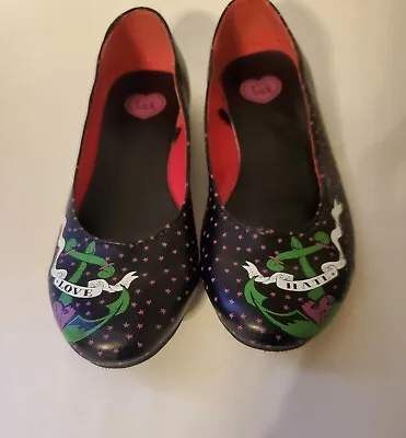 T.U.K. Love Hate Women's Flats Black With Purple Stars And Hearts US 6 Pre-owned • $9.99