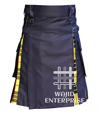 Men's Black Cotton Under Pleats MacLeod Of Lewis Tartan Utility Kilt Hybrid KILT • $39.99