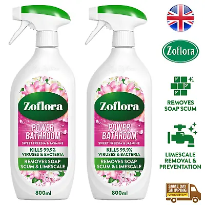 Zoflora Power Bathroom Soap Scum Remover Spray Sweet Freesia & Jasmine 800ml X2 • £8.83