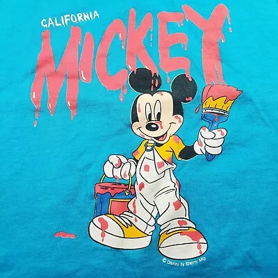 Vtg Disney Mickey Mouse California Crop Top T Shirt Ladies Sz Large Paint • $29.74