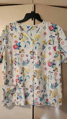 Scrub Top Shirt Women Short Sleeve 2XL Doll Flower Snap Crest USA Tea Rose Iris • $12.50