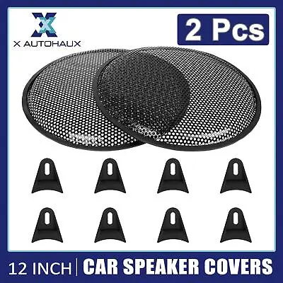 2pcs 12'' Black Car Audio Speaker Subwoofer Metal Black Waffle Grill Cover Guard • £10.79