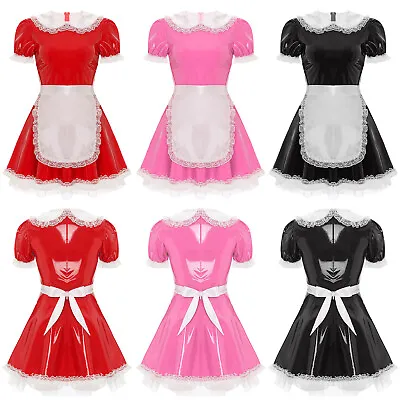 US Women's French Maid Cosplay Outfits Shiny PVC Leather Latex Dress Clubwear • $6.97