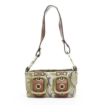 DOLCE GABBANA Vintage Y2K Beige Textured Leather Dual Buckle Boxy Shoulder Bag • $298