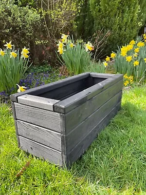 Black Wooden Planter Trough Garden Flower Plant Pot Fully Assembled • £29.99