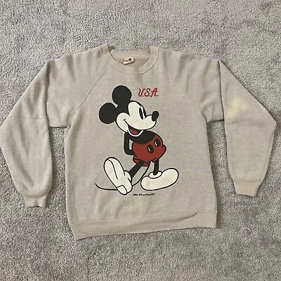 Vintage Disney Mickey Mouse USA Pullover Adult Medium Sweatshirt Gray Crewneck • $20
