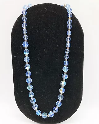 Vintage Costume Jewelry 1950s Blue Glass Beaded Necklace Crystal Bead Necklace • $35