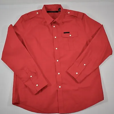 Sean John Mens Long Sleeve Epaulets Shirt 50  XL True Red $74 NEW! • $41.49
