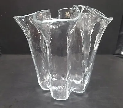 Vintage MUURLA FINLAND Clear Ruffle Handkerchief Vase Hand Blown Glass 8  MCM • $37.95