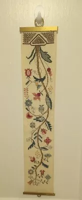 Vintage Needlepoint Bell Pull Wall Hanging Brass Hardware Floral Vine 28x5.5  • $34.99