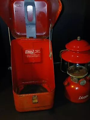 Vintage 1965 Coleman 200A Red Single Mantle Lantern W/ Red Guillotine Case 5/65 • $100.05