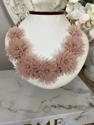 J.crew Pink Flower Statement Necklace Gold Tone Rhinestones • $49.99