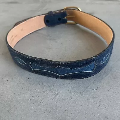 Vintage Blue Suede Belt With Denim Design Inlay Size 32 Men • $35