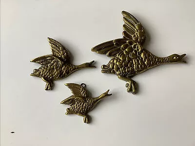 £25 • Buy Vintage Graduated Brass Flying Ducks Wall Hanging Set Of 3 Retro