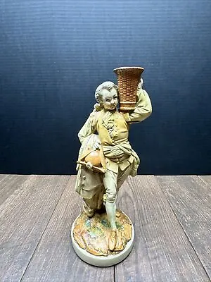 VINTAGE Borghese Glazed Ceramic Colonial Man With Wheat  Basket  Figurine • $50