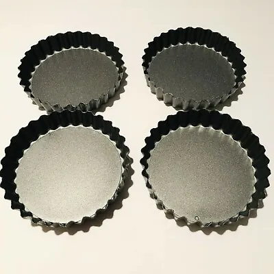 Mini Tart Pans Metal Non-Stick Removable Bottom Fluted 4  Dia Quiche (Set Of 4) • $14.99